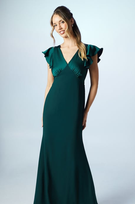 V Neck Angel Sleeve Satin Bridesmaids Dress - Image 2