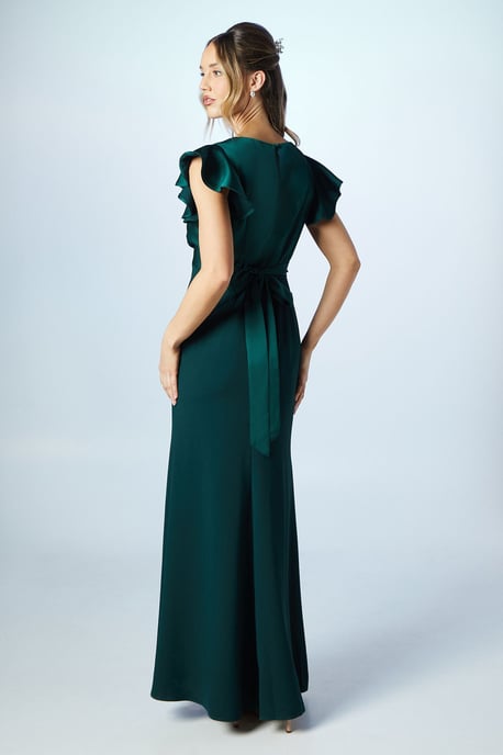 V Neck Angel Sleeve Satin Bridesmaids Dress - Image 3