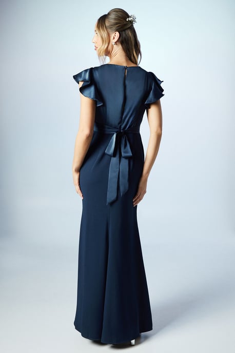 V Neck Angel Sleeve Satin Bridesmaids Dress - Image 3