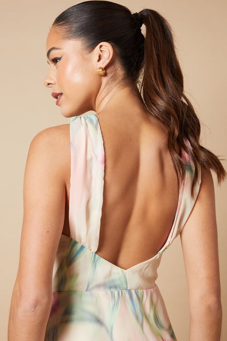 Floral Printed Halter Neck Chiffon Tiered Maxi Dress - Image 4