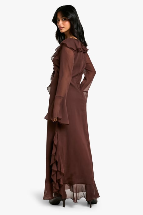 Petite Ruffle Flare Sleeve Belted Chiffon Maxi Dress - Image 2