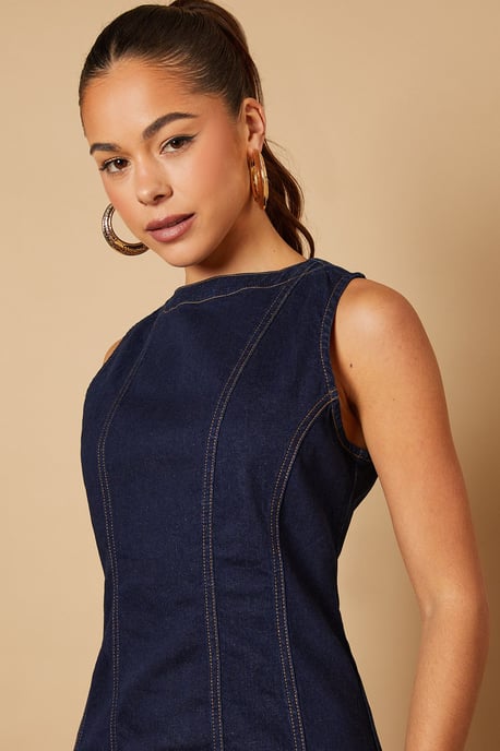 Sleeveless Denim Maxi Dress With Seam Detail - Image 3