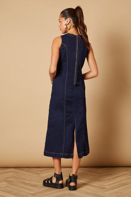 Sleeveless Denim Maxi Dress With Seam Detail - Image 4