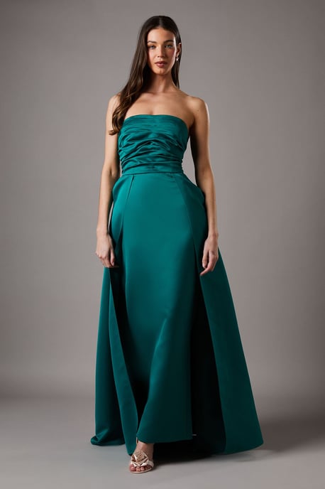 Bandeau Structured Column Maxi Bridesmaids Dress With Overskirt - Image 1