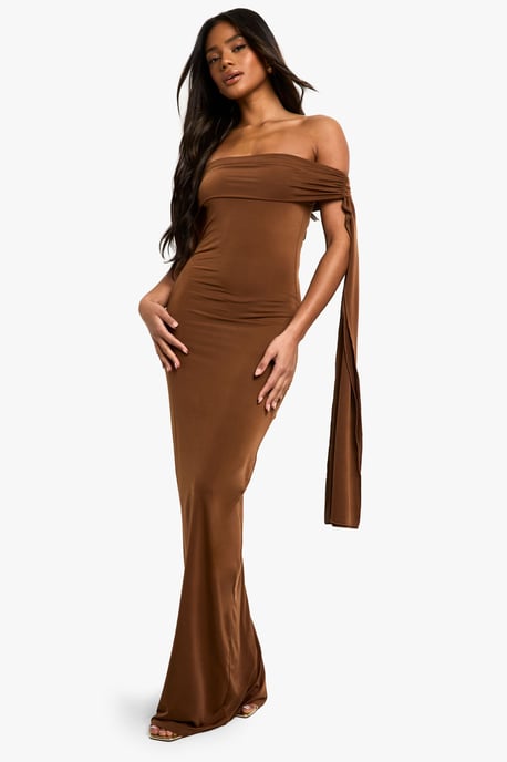 Twist Detail Off Shoulder Drape Maxi Dress - Image 1