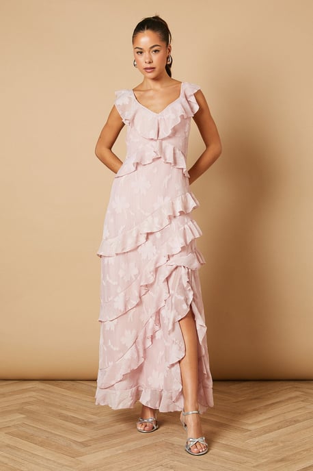 Ruffle Jacquard Print Maxi Dress - Image 1