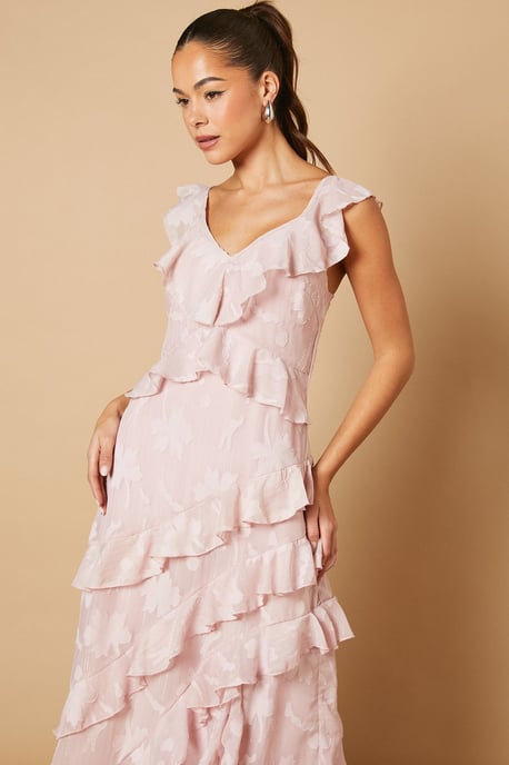 Ruffle Jacquard Print Maxi Dress - Image 3