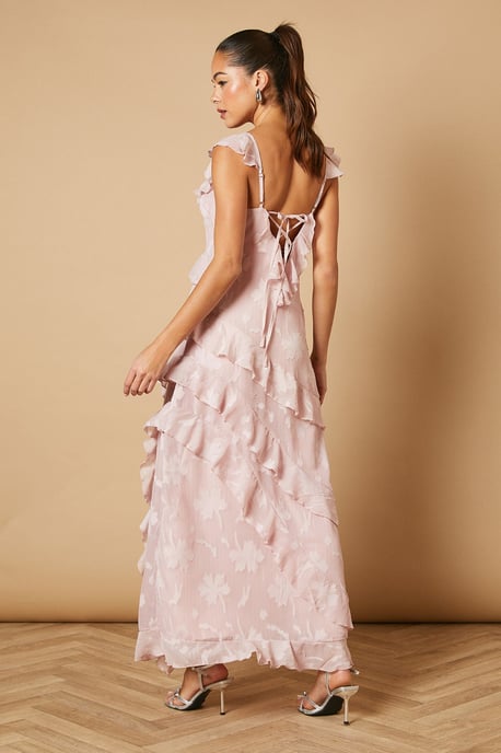Ruffle Jacquard Print Maxi Dress - Image 4
