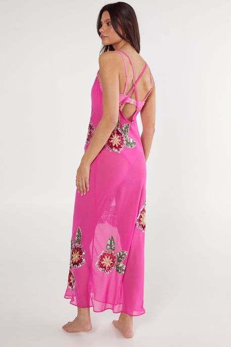 Floral Embellished Cowl Maxi Beach Dress - Image 4