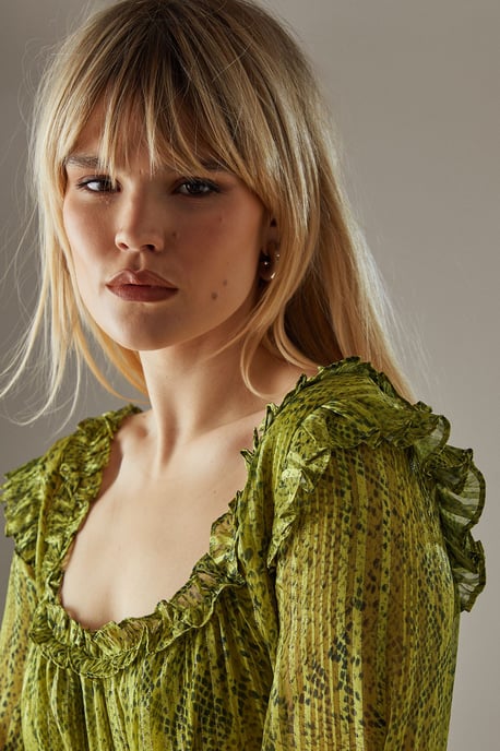Snake Shadow Stripe Ruffle Square Neck Smock Midi Dress - Image 4
