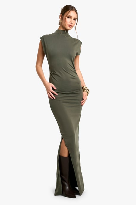 Ruched High Neck Midaxi Dress - Image 1