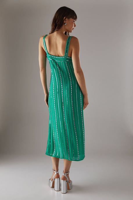 Hand Embellished Sequin Square Neck Strappy Midi Dress - Image 3