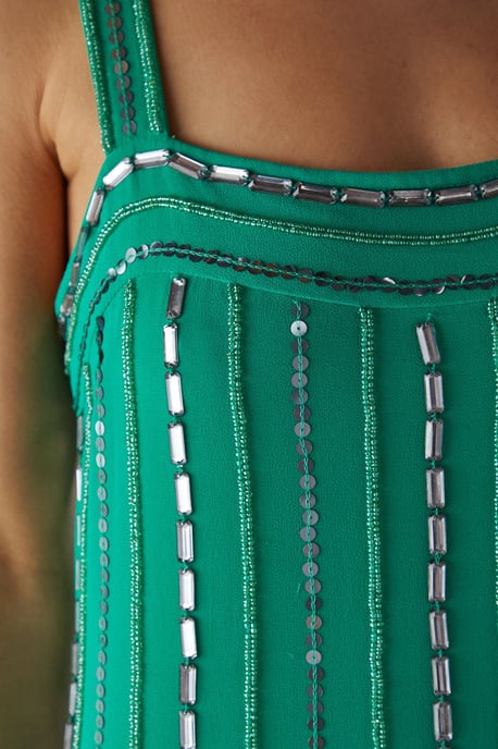 Hand Embellished Sequin Square Neck Strappy Midi Dress - Image 5