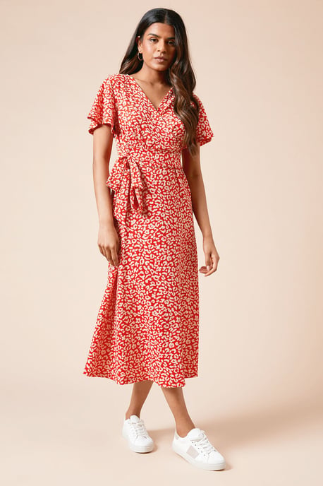 Petite Animal Wrap Front Midi Dress - Image 1