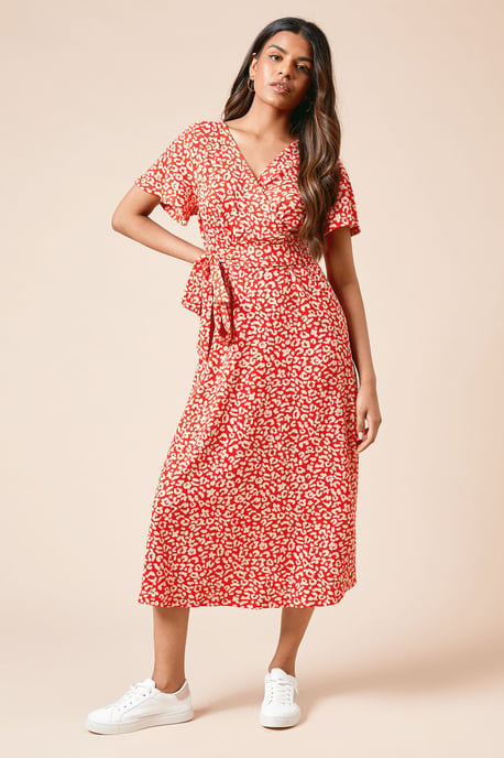 Petite Animal Wrap Front Midi Dress - Image 2