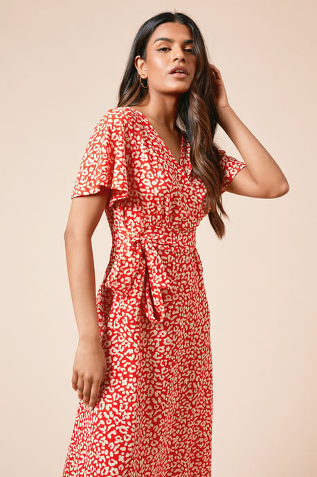 Petite Animal Wrap Front Midi Dress - Image 4