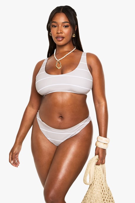 Plus Swimwear Essentials Stripe Bikini Bottoms - Image 1