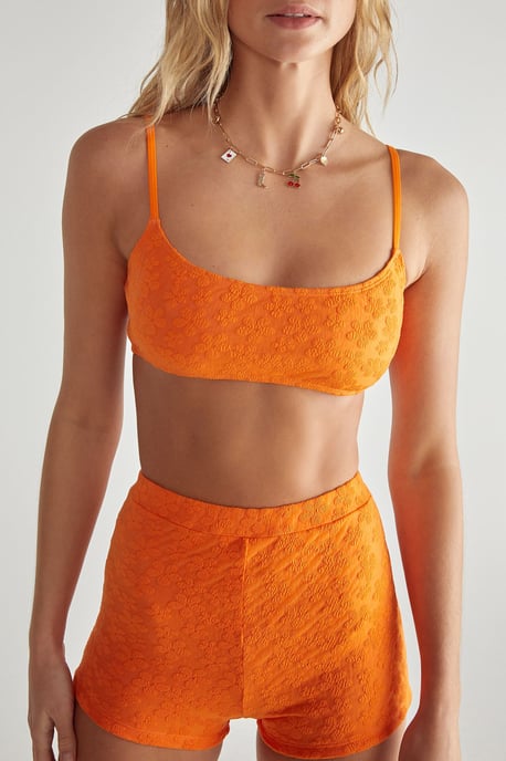 Floral Textured Crop Top and Short Bikini Set - Image 3