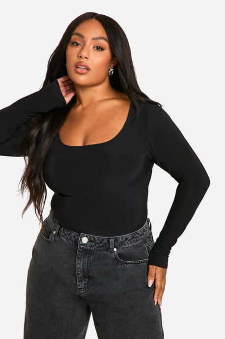 Boohoo Basics Plus Double Layer Slinky Scoop Bodysuit - Image 1
