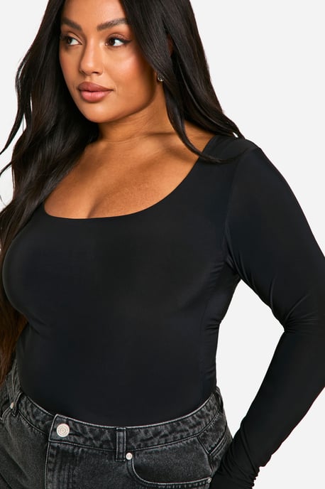 Boohoo Basics Plus Double Layer Slinky Scoop Bodysuit - Image 4