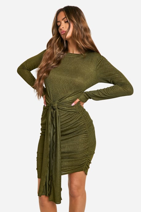 TEXTURED DRAPE FRONT MINI DRESS - Image 1