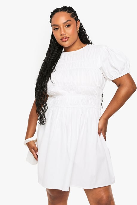 Plus Cotton Shirred Skater Dress - Image 1