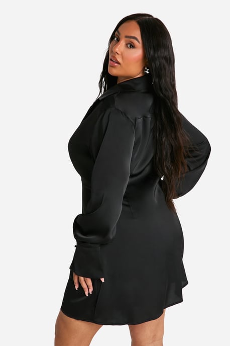 Plus Collared Plunge Neck Mini Shirt Dress - Image 2
