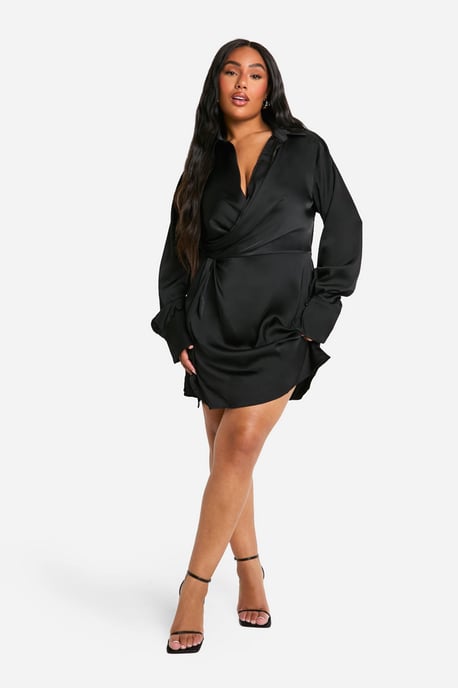 Plus Collared Plunge Neck Mini Shirt Dress - Image 3