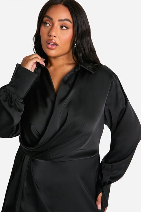 Plus Collared Plunge Neck Mini Shirt Dress - Image 4