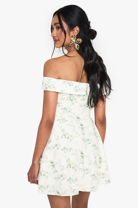 Floral Print Bardot Skater Mini Dress - Image 2