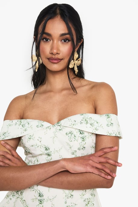 Floral Print Bardot Skater Mini Dress - Image 4