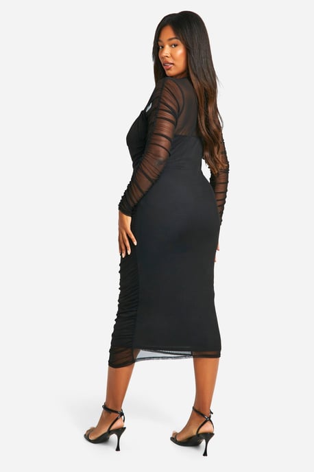 Plus Mesh Ruched Midi Dress - Image 2