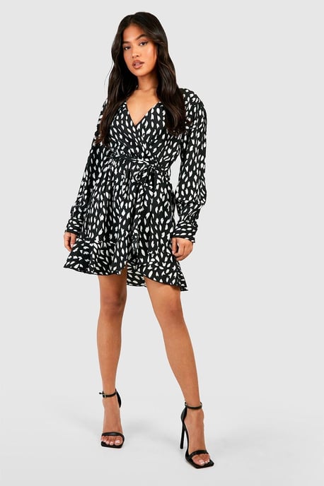 Petite Smudge Print Ruffle Woven Wrap Dress - Image 3