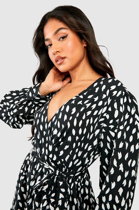 Petite Smudge Print Ruffle Woven Wrap Dress - Image 4