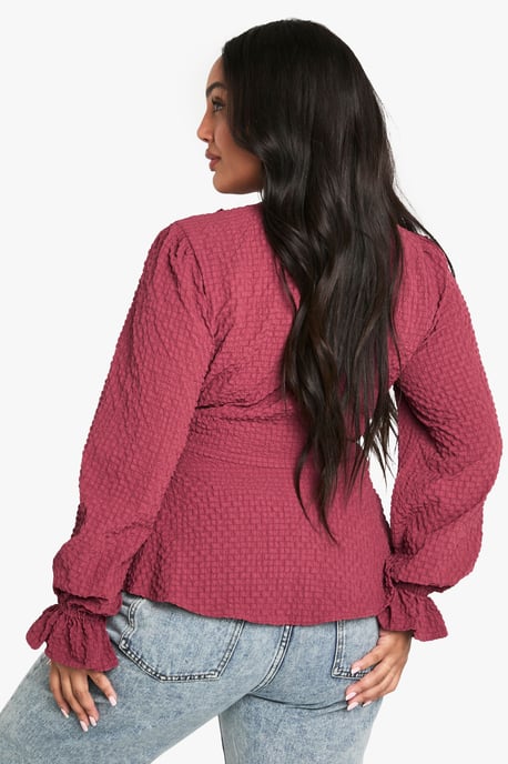 plus textured tie detail WRAP RUFFLE blouse - Image 2