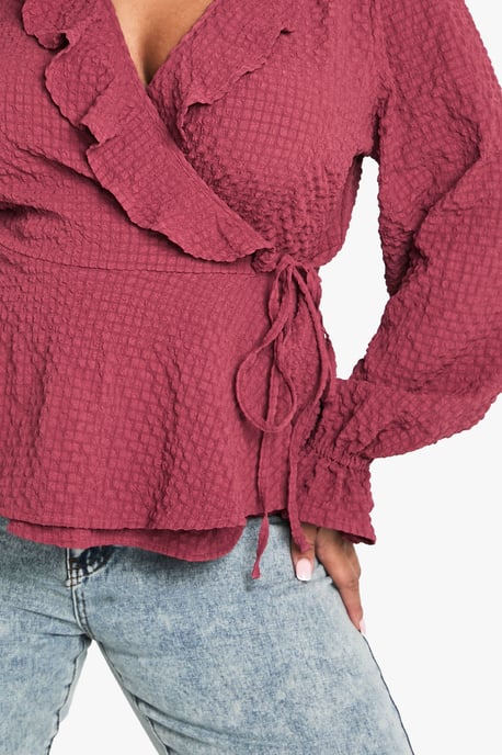 plus textured tie detail WRAP RUFFLE blouse - Image 4