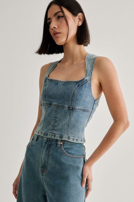Denim Lace Back Top - Image 1