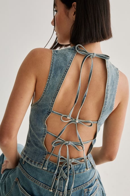 Denim Lace Back Top - Image 3