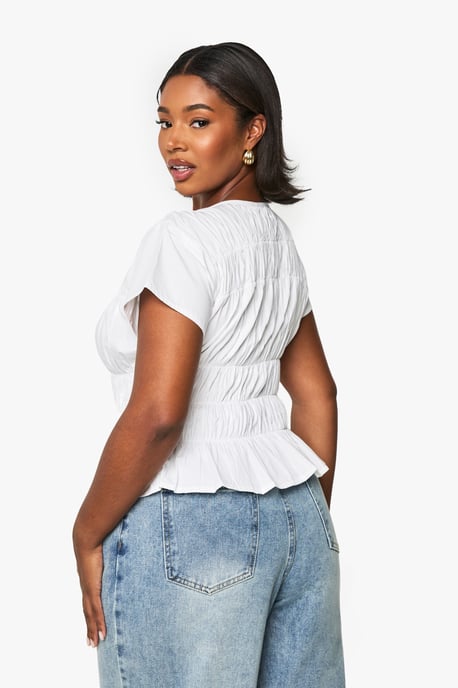 Plus Cotton Shirred Off The Shoulder Top - Image 2
