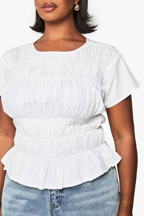 Plus Cotton Shirred Off The Shoulder Top - Image 4