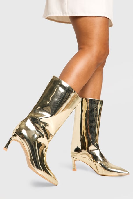 Metallic High Shine Column Ankle Boots - Image 1