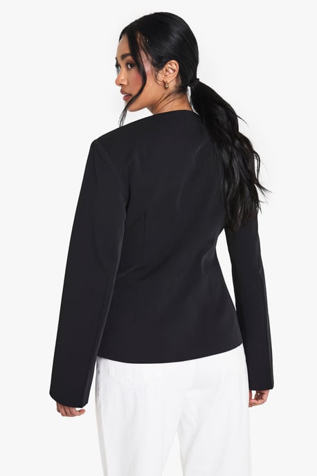 Collarless Plunge Tailored Blazer - Image 2