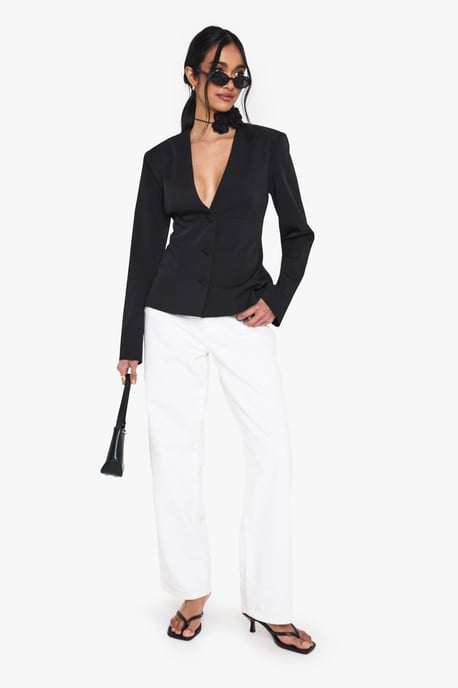 Collarless Plunge Tailored Blazer - Image 3
