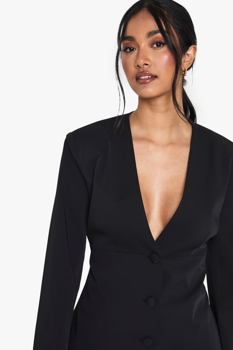 Collarless Plunge Tailored Blazer - Image 4