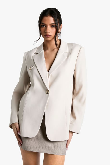 Woven Oversized Tailored Shoulder Pad Blazer - Image 1