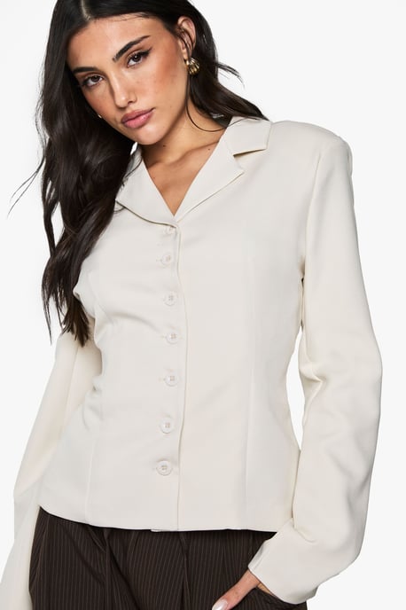 Button Detail Fitted Cinched Blazer - Image 1