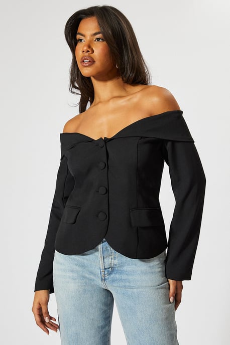 Tailored Bardot Button Down Blazer - Image 1