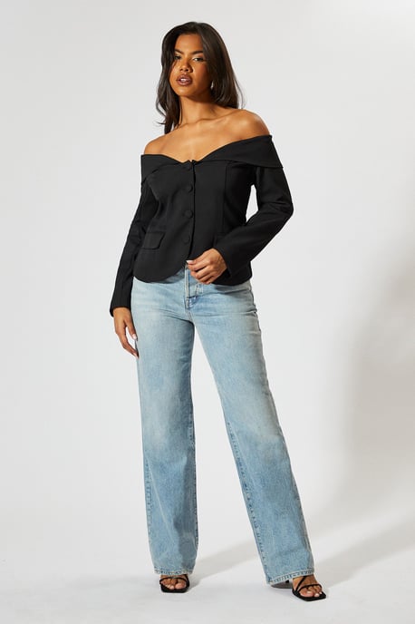 Tailored Bardot Button Down Blazer - Image 3