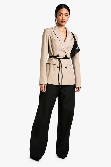 Woven Cinched Waist Blazer - Image 3