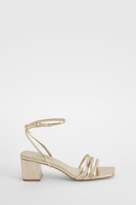 Square Toe Triple Strap Low Block Heel Sandals - Image 2